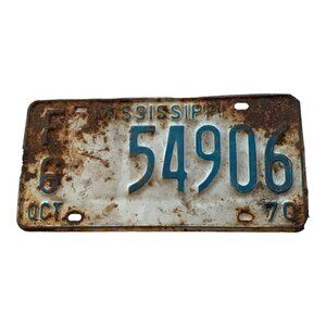 OLD ANTIQUE VINTAGE MISSISSIPPI LICENSE PLATE CAR TAG 1970 Farm MS